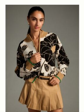 Anthropologie Mauve Zip Front Sweater Sz XL